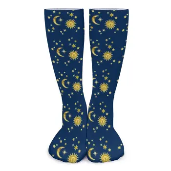 Gold Star Tlač Ponožky Retro Sun Moon Kawaii Pančuchy Zimné Anti-Bakteriálne Dievčatá Ponožky Pohodlné Vlastné Vonkajšie Športové Ponožky
