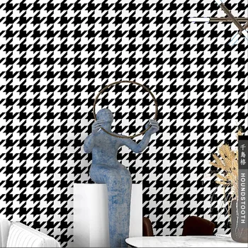 Houndstooth Čierne a Biele Kockované Tapety Moderný Minimalistický Nordic Štýl Spálne, Obývacia Izba Papier Pozadí Steny
