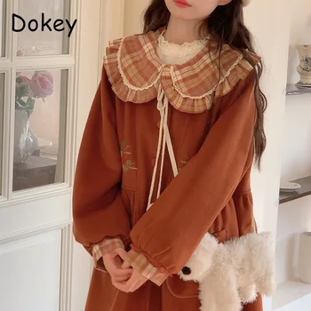 Japonský Lolita Stspoločnosťou Yle Dlho Vlnené Kabáty Pre Ženy Vintage Koberčeky Peter Pan Golier Patchwork Zimné Zvrchníky Voľné Kawaii Bundy