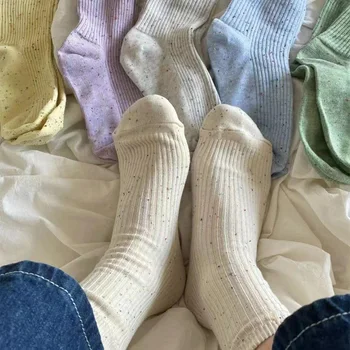 Jeseň Zima Vintage Dot Bavlnená Priadza Teplé, Hrubé Uprostred Trubice Ponožky Candy Farby Kórejský Mäkké Vysoká Pružnosť Hromadiť Kawaii Ponožky