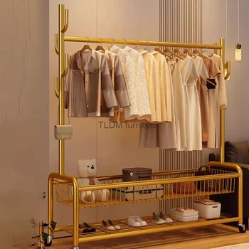 Kovové Prenosné Oblečenie Rack Zlaté Shelfs Spálňa Skladovanie Obuvi Štátny Stojan Moderné Nordic Arara De Roupa Oblečením Nábytok