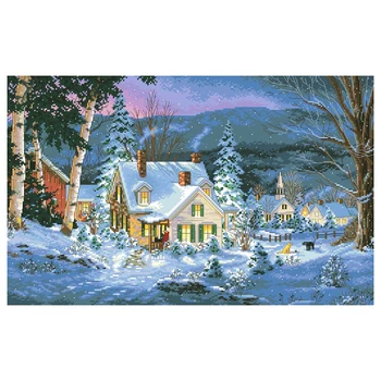 Kvalitné Krásne Krásne Počíta Cross Stitch Auta Zimného Pokoja Ticho Hivernal Hill House Zime Sneh Noc dim 08862