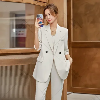 Kórejský Módne, Elegantné Pevné Ženy Sako Pantsuit Bežné Vintage Elegantný Oblek Bundy Rovné Nohavice 2 Ks Nastaviť Ženské Oblečenie