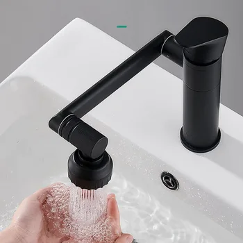 Kúpeľňa Umývadlo 360° Otáčanie Kohútik Domov Povodí Ťuknite na položku Silver Black jednootvorová Dve Model Batérie Vody Zásuvky