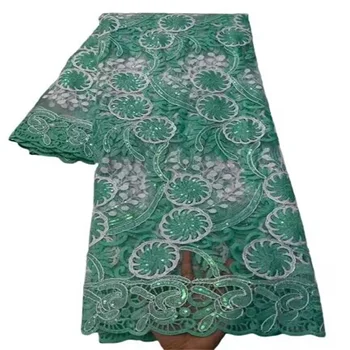 Luxusné Afriky Flitrami Čipky Textílie Zelená Vysokej Kvality 5 Metrov Nigérijský Flitrami Francúzsky Tylu Textílie Materiál Pre Svadobné Party