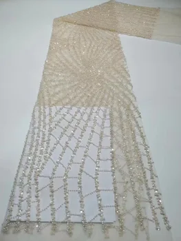 Luxusné Nigérijský Ručné Korálky Čipky Textílie 2023 Vysokej Kvality Flitrami Vyšívanie Korálkami Afriky Francúzskej Čipky Pre Šitie