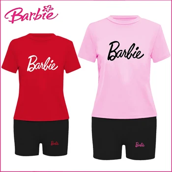Miniso Barbie T-Shirt Traf Dvoch-Dielny Módne Dámske Krátky Rukáv Vyhovovali Žena Oblečenie Krátke Sety Zevity Ženy Oblečenie Mikina