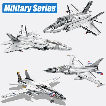 MOC Vojenské Série Skok Jets F14 F16 F18 F22 F35 Lietadlá Stavebné Bloky Vojny Fighter Model Tehly Hračky Pre Deti, Chlapec Dary