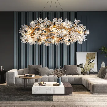Moderná Obývacia Izba Led Pobočiek Strop Luxusné Lustre Jedáleň Prívesok Lampa Villa Kapok Presklené Crystal Dekor Zariadenie