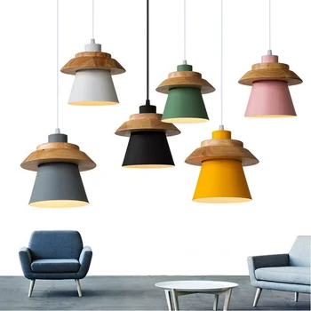 Moderné Dreva Prívesok Lampa Nordic Macaron Minimalistický Farebné Závesné Lampy Obývacia Izba Posteli Kaviareň Vnútorné Osvetlenie Interiéru