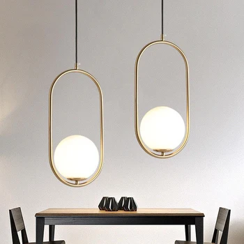 Moderné Sklenené Gule Prívesok Nordic Light Led Lampa Pre Obývacej Izby, Spálne, Jedálne, Obruč, Gold Brass Domova Visí Lampa
