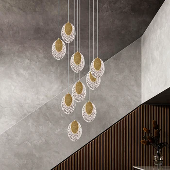 Nové LED akryl luster moderné schodisko osvetlenie obývacej izby dlhý riadok prívesok kaviareň dekoratívne zlatý Luster
