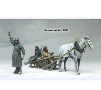 Nové Nezmontované 1/35 ruskej zime 1939 PATRÍ (3 vojakov , kôň, sledge) Živice Auta HOBBY Hračky Nevyfarbené živice model