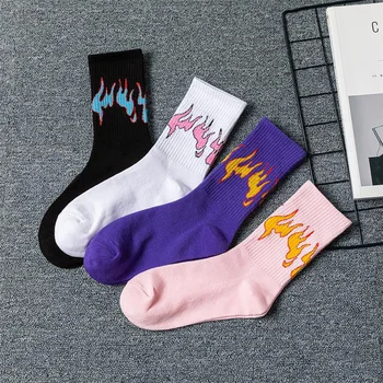 Plameň Pohodlné pánske a dámske Trendy Mid-high Street Basketbal Hip-hop Ponožky
