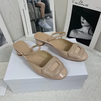 Pošmyknúť Na Sandalias Robustný Podpätky Sandále Luxusný Dizajn Dámske Topánky Pevné Chaussures Femme Elastické Kapely Čerpadlá Office Zapatillas
