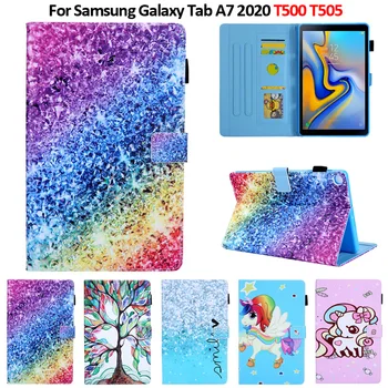 Pre Samsung Tab A7 SM-T500 Prípade Farebné Maľované Kožené Peňaženky Stojan Ochranný plášť pre Galaxy Tab A7 2020 Tablet Prípade Funda