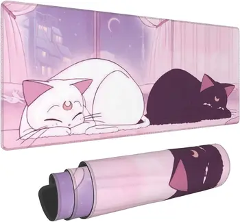 Ružový Pult Pad Anime, Biely kocúr Čierna Mačka, Herné Podložka pod Myš Veľký Stôl Office Dekor Exkluzívne Krásne Dievčatá Podložka pod Myš pre Stolné