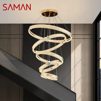 SAMAN Nordic Luster Led Tvorivé Svetlo Luxusný Prsteň Prívesok Lampa Domov Obývacia Izba Villa Schodisko Dekor Zariadenia