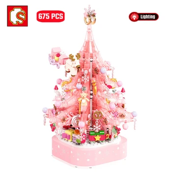 SEMBO Nové Ružové Crystal Vianočný Stromček Stavebné Bloky DIY Light Music Box Montáž Tehly Hračky Pre Dievčatá, Priatelia, Vianočné Darčeky