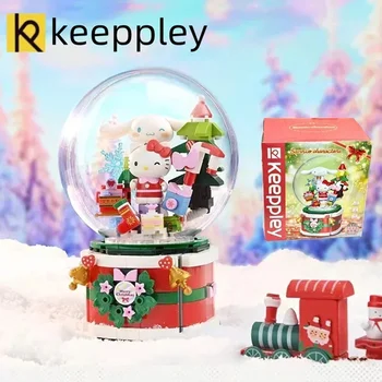 Skutočné keeppley Sanrio stavebné bloky Vianočnej hudby okno Hello Kitty model Kawaii zmontované dievča hračka darček miestnosti dekorácie