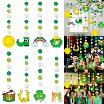 St. Patrick ' s Day Visí Ozdoby Papier Ďatelina Mince Nastaviť Baubles Kruhu Sequin Rainbow Šťastie Prívesok Home Party Decor