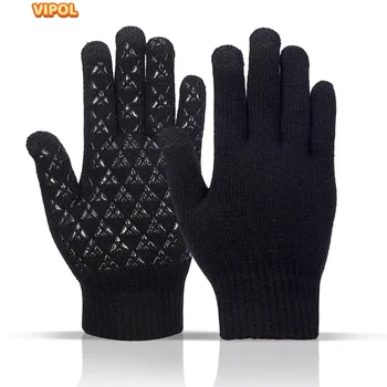 Teplé a velvet rukavice pre mužov a ženy v zime Európe a Amerike plus veľkosť vlny čalúnená pletené dotykový displej rukavice.