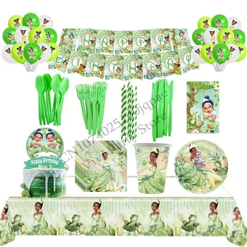 Tiana Princezná Žaba Narodeninovej Party Dodávky Jednorázový Riad, Papier Cup Cake Decoration Scény Na Pozadí Na Stenu