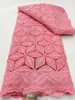 Tissuti Africani 2024 Gipure Šifón Výšivky Laserom Rezané Textílie s Sequin Biele Čipky Textílie Nigérijský Textílie Svadobné Šaty