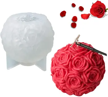 Veľké Rose Loptu Sviečka Formy 3D Ruže, Kvety, Silikónové Formy Živice Casting Mold pre KUTILOV, Sviečky, Takže Valentína Dary