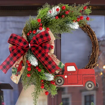Vianočný Veniec Veniec Umelý Červené Bobule Drevené Auto Stenu, Dvere, Závesné Ozdoby Veselé Vianočné Dekorácie Nový Rok 2024