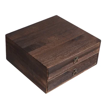 Vintage Dreva Ploche Organizovanie Box, Multi-Layer Zásuvky Typ Šperky Skladovanie Prípade Prachotesný Dokument Box S Rukoväťou