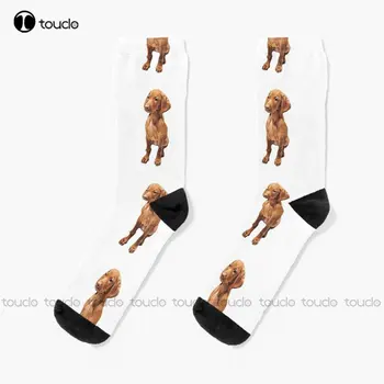 Vizsla Roztomilý Maďarský Vizsla Šteňa Psa Ponožky Čierne Baseball Ponožky 360° Digitálna Tlač Vlastný Darček Streetwear Zábavné Ponožka Umenie