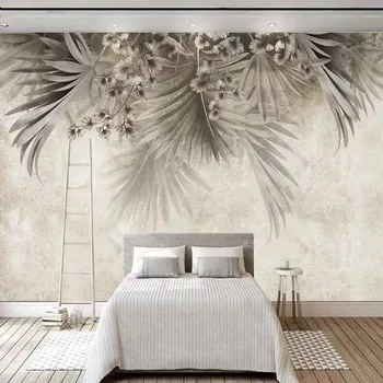 Vlastné Tapetu Nordic Ručne maľované Tropických Rastlín Šedá leaf kvety Nástenné Maľby Obývacia Izba, Spálňa Luxusné Domova nástenná maľba