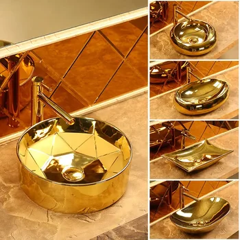 Zlato Tabuľka Umývadlo Keramické Umenie Povodí Strieborné Umývadlo Európsky Štýl Kúpeľňa Inter-Platforme Povodí Pokovovanie Umývadlo Umývadlo