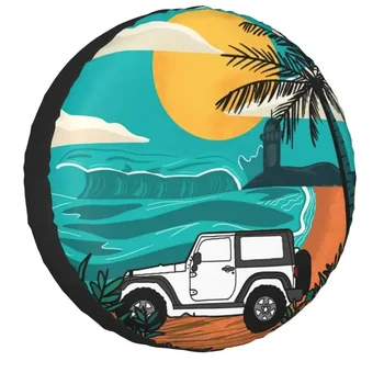 Zábavné Letné Beach Náhradné Koleso Kryt Univerzálny pre Suzuki Mitsubish 4WD SUV Tropický západ Slnka Pneumatiky Chránič 14