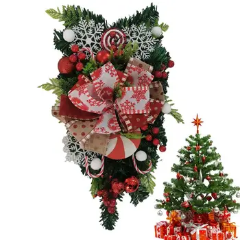 Červené a Biele Vianočné Dekoratívne Swag s Candy Upside-Down Strom Vence pre Vonkajšie Domov Záhrada Dekor a Rok Stenu