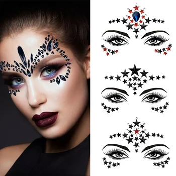 Čierna 3D Crystal Drahokamu Dočasné Tetovanie Nálepky Karneval Party Jewel Tetovanie Nálepky Lesklé Čelo Nálepku Tvár Dekorácie